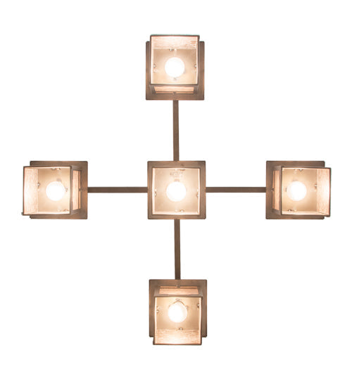 Meyda Lighting Roylance 213249 36" 5-Light Antique Copper Chandelier With Silver Mica Shade Glass