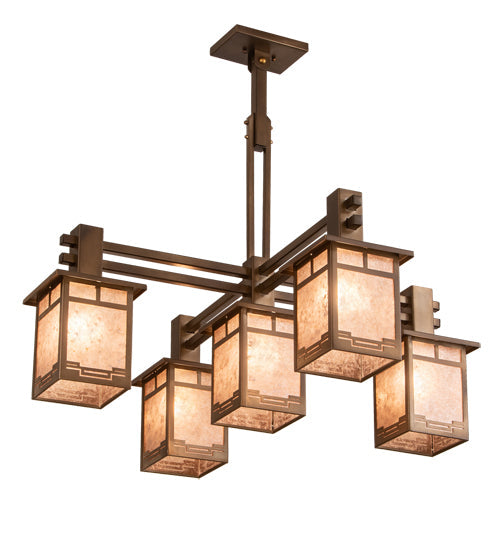 Meyda Lighting Roylance 213249 36" 5-Light Antique Copper Chandelier With Silver Mica Shade Glass