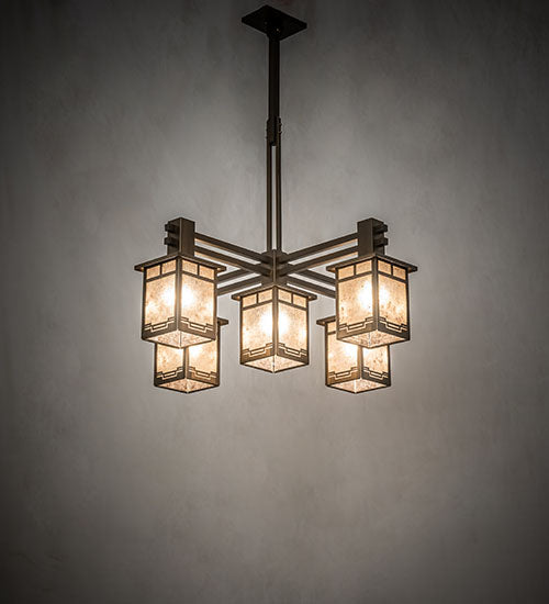 Meyda Lighting Roylance 247250 36" 5-Light Antique Copper Chandelier With Silver Mica Shade Glass