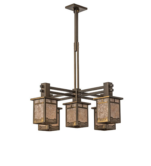Meyda Lighting Roylance 247250 36" 5-Light Antique Copper Chandelier With Silver Mica Shade Glass