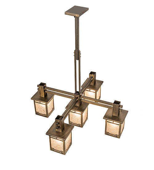 Meyda Lighting Roylance 247250 36" 5-Light Antique Copper Chandelier With Silver Mica Shade Glass