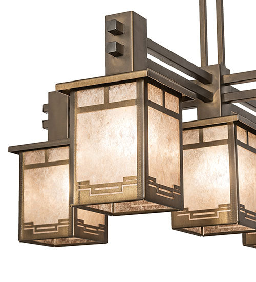 Meyda Lighting Roylance 247250 36" 5-Light Antique Copper Chandelier With Silver Mica Shade Glass