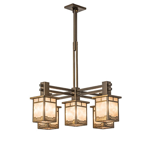 Meyda Lighting Roylance 247250 36" 5-Light Antique Copper Chandelier With Silver Mica Shade Glass