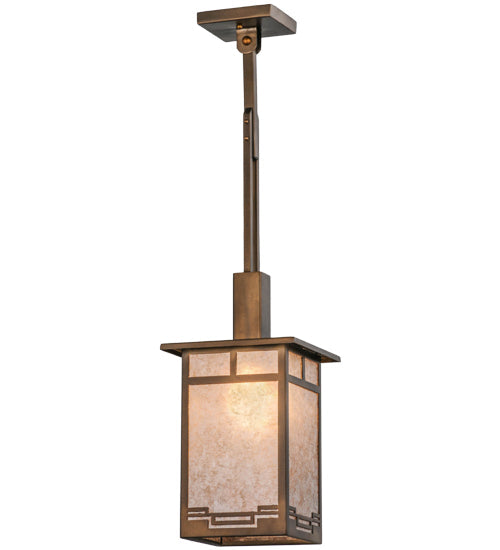 Meyda Lighting Roylance 28909 13" Antique Copper Pendant Light With Silver Mica Shade Glass