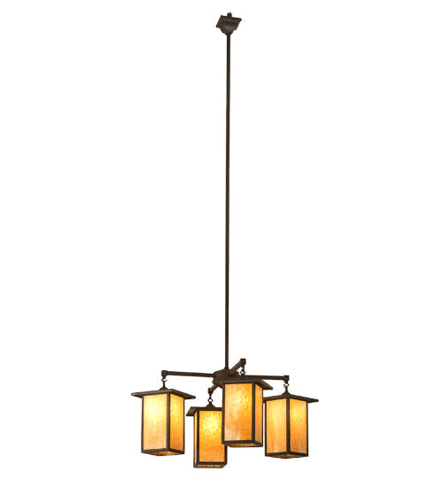 Meyda Lighting Roylance 33" 4-Light Cafe Noir Prime Chandelier With Beige Art Shade Glass