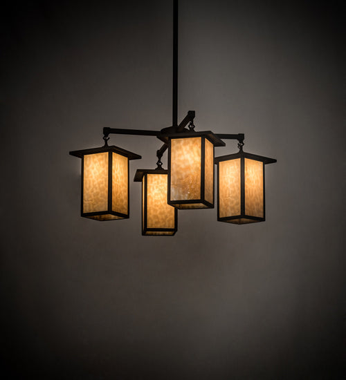 Meyda Lighting Roylance 33" 4-Light Cafe Noir Prime Chandelier With Beige Art Shade Glass