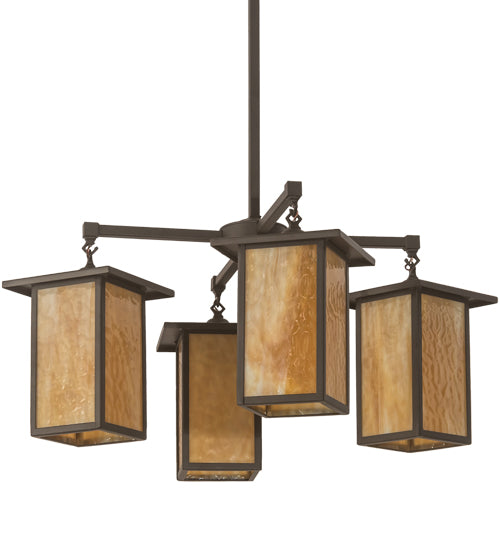 Meyda Lighting Roylance 33" 4-Light Cafe Noir Prime Chandelier With Beige Art Shade Glass