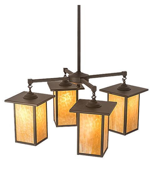 Meyda Lighting Roylance 33" 4-Light Cafe Noir Prime Chandelier With Beige Art Shade Glass