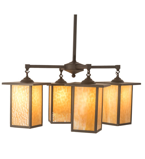 Meyda Lighting Roylance 33" 4-Light Cafe Noir Prime Chandelier With Beige Art Shade Glass