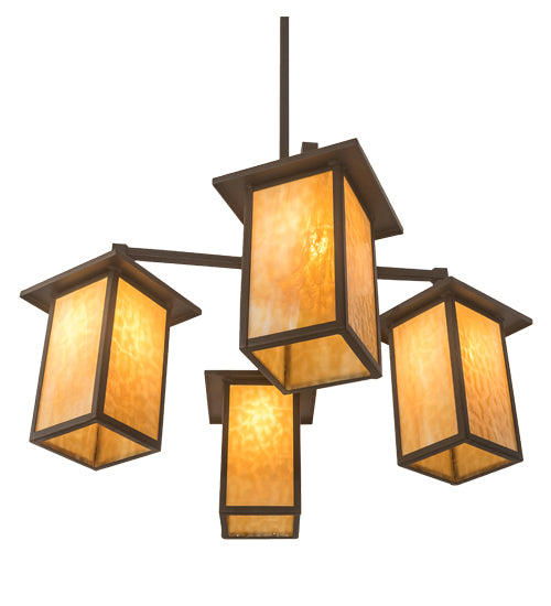 Meyda Lighting Roylance 33" 4-Light Cafe Noir Prime Chandelier With Beige Art Shade Glass