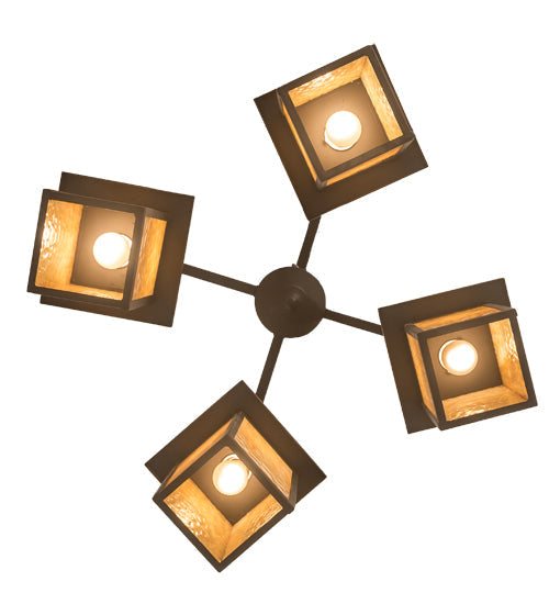 Meyda Lighting Roylance 33" 4-Light Cafe Noir Prime Chandelier With Beige Art Shade Glass