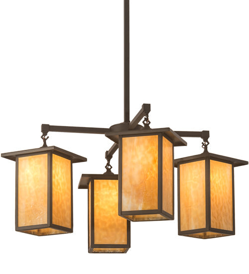 Meyda Lighting Roylance 33" 4-Light Cafe Noir Prime Chandelier With Beige Art Shade Glass
