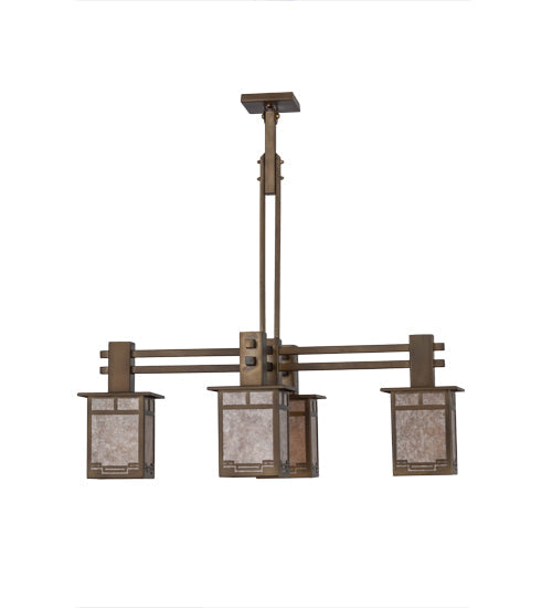 Meyda Lighting Roylance 36" 4-Light Antique Copper Chandelier With Silver Mica Shade Glass