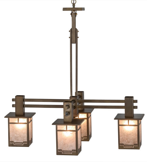 Meyda Lighting Roylance 36" 4-Light Antique Copper Chandelier With Silver Mica Shade Glass