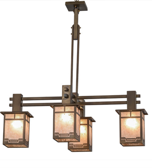 Meyda Lighting Roylance 36" 4-Light Antique Copper Chandelier With Silver Mica Shade Glass