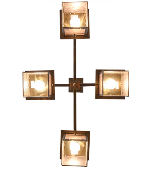 Meyda Lighting Roylance 36" 4-Light Antique Copper Chandelier With Silver Mica Shade Glass