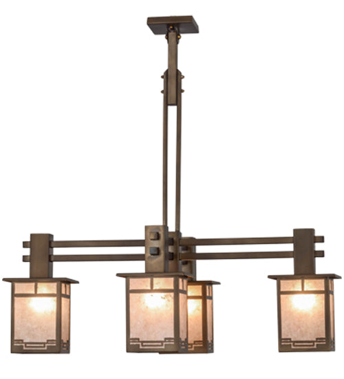 Meyda Lighting Roylance 36" 4-Light Antique Copper Chandelier With Silver Mica Shade Glass