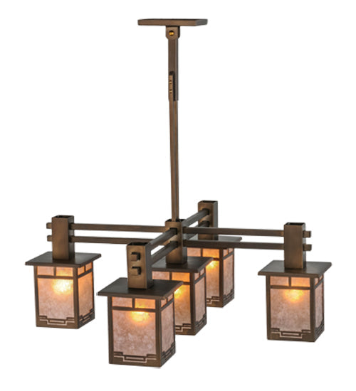 Meyda Lighting Roylance 36" 5-Light Antique Copper Chandelier With Silver Mica Shade Glass