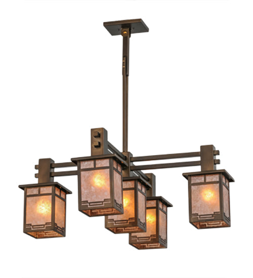 Meyda Lighting Roylance 36" 5-Light Antique Copper Chandelier With Silver Mica Shade Glass