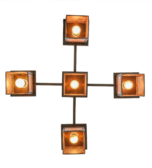 Meyda Lighting Roylance 36" 5-Light Antique Copper Chandelier With Silver Mica Shade Glass