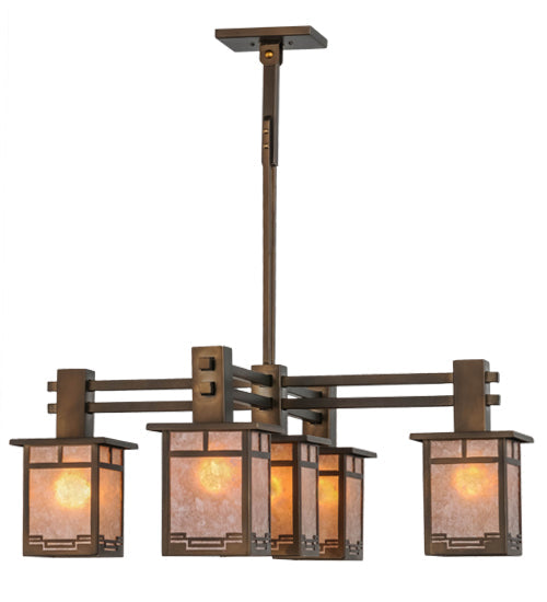 Meyda Lighting Roylance 36" 5-Light Antique Copper Chandelier With Silver Mica Shade Glass