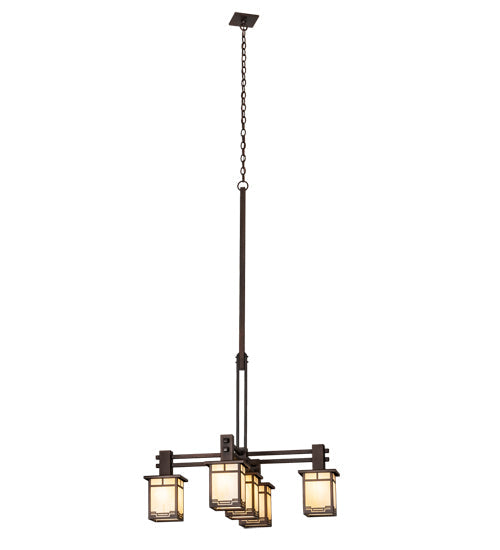 Meyda Lighting Roylance 36" 5-Light Mahogany Bronze Chandelier With Beige Art Shade Glass