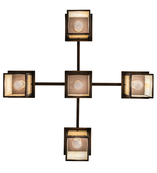 Meyda Lighting Roylance 36" 5-Light Mahogany Bronze Chandelier With Beige Art Shade Glass