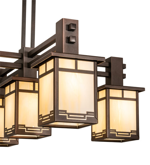 Meyda Lighting Roylance 36" 5-Light Mahogany Bronze Chandelier With Beige Art Shade Glass