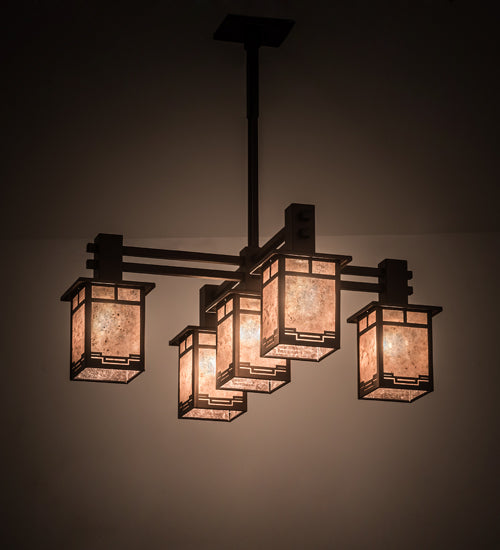 Meyda Lighting Roylance 36" 5-Light Mahogany Bronze Chandelier With Silver Mica Shade Glass