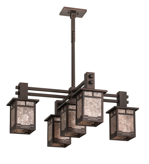 Meyda Lighting Roylance 36" 5-Light Mahogany Bronze Chandelier With Silver Mica Shade Glass