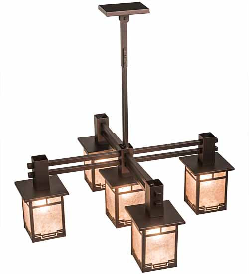 Meyda Lighting Roylance 36" 5-Light Mahogany Bronze Chandelier With Silver Mica Shade Glass