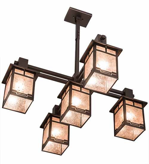Meyda Lighting Roylance 36" 5-Light Mahogany Bronze Chandelier With Silver Mica Shade Glass