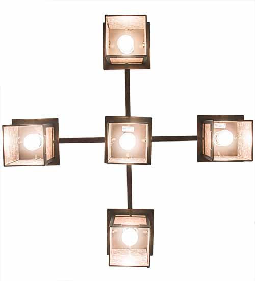 Meyda Lighting Roylance 36" 5-Light Mahogany Bronze Chandelier With Silver Mica Shade Glass