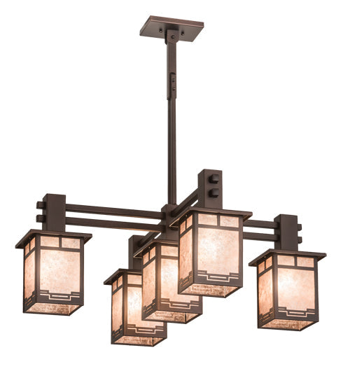 Meyda Lighting Roylance 36" 5-Light Mahogany Bronze Chandelier With Silver Mica Shade Glass