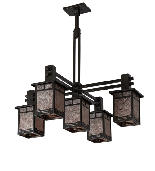Meyda Lighting Roylance 36"Sq 5-Light Antique Copper & Timeless Bronze Chandelier With Silver Mica Shade Glass