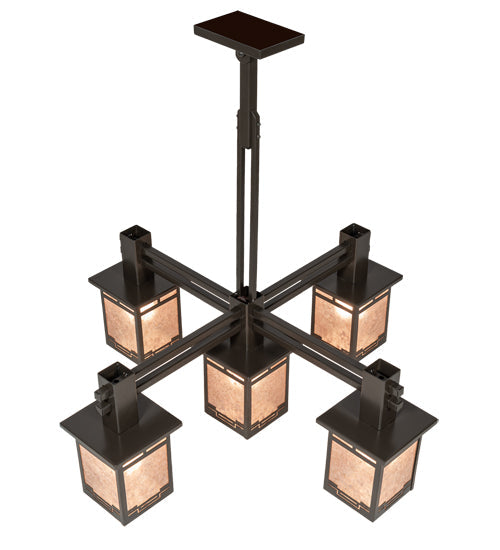 Meyda Lighting Roylance 36"Sq 5-Light Antique Copper & Timeless Bronze Chandelier With Silver Mica Shade Glass