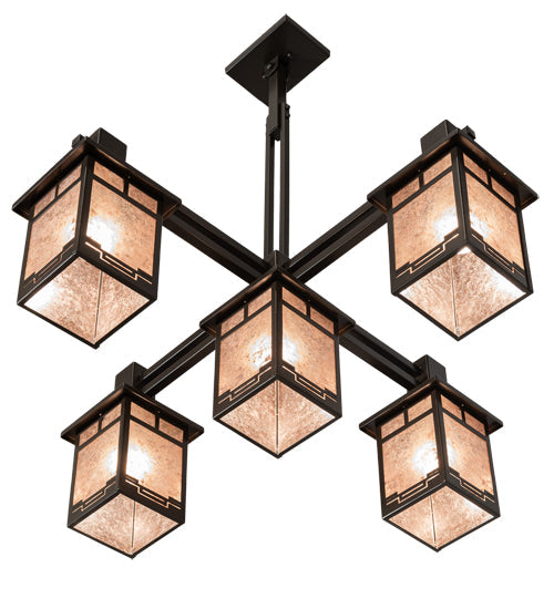 Meyda Lighting Roylance 36"Sq 5-Light Antique Copper & Timeless Bronze Chandelier With Silver Mica Shade Glass