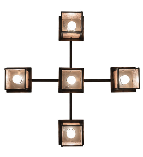 Meyda Lighting Roylance 36"Sq 5-Light Antique Copper & Timeless Bronze Chandelier With Silver Mica Shade Glass