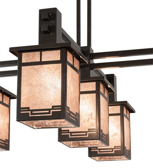 Meyda Lighting Roylance 36"Sq 5-Light Antique Copper & Timeless Bronze Chandelier With Silver Mica Shade Glass