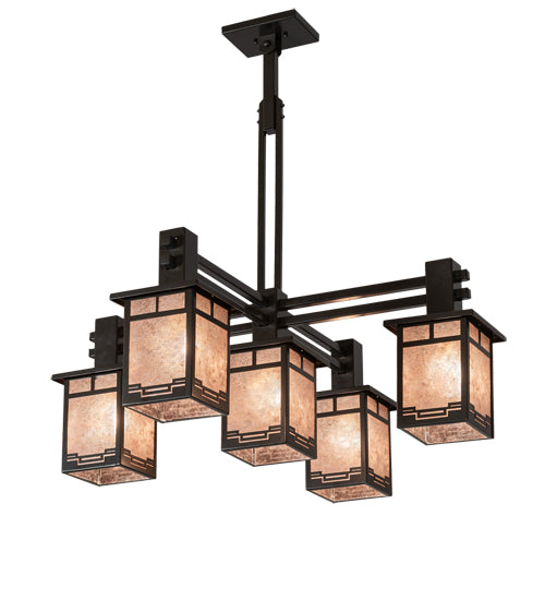 Meyda Lighting Roylance 36"Sq 5-Light Antique Copper & Timeless Bronze Chandelier With Silver Mica Shade Glass