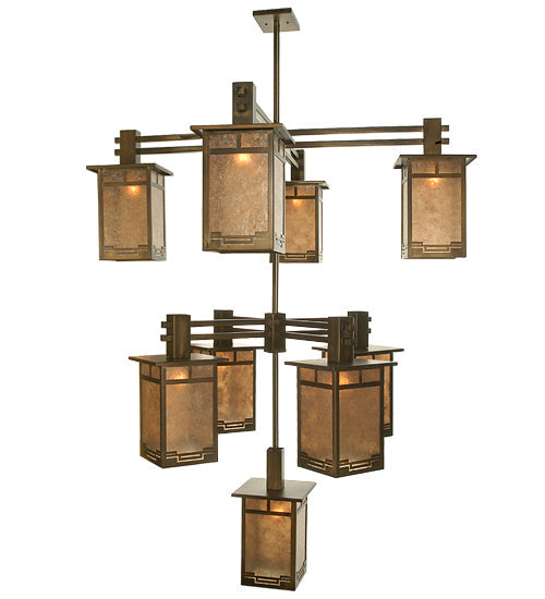 Meyda Lighting Roylance 48" 9-Light Antique Copper Chandelier With Silver Mica Shade Glass