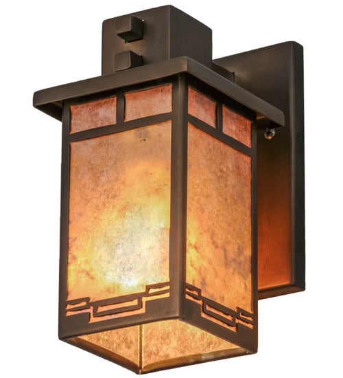 Meyda Lighting Roylance 5" Antique Copper Wall Sconce With Silver Mica Shade Glass