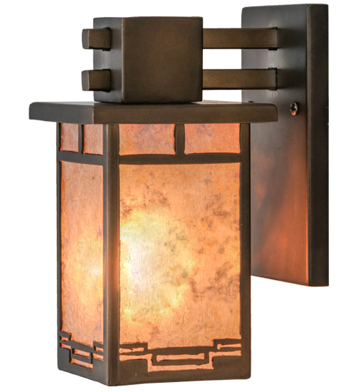 Meyda Lighting Roylance 5" Antique Copper Wall Sconce With Silver Mica Shade Glass