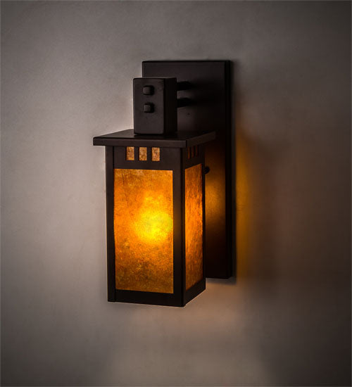 Meyda Lighting Roylance 6" Mahogany Bronze Wall Sconce With Amber Mica Shade Glass