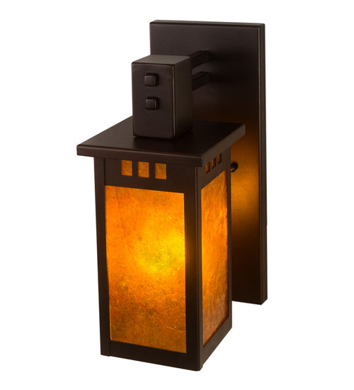 Meyda Lighting Roylance 6" Mahogany Bronze Wall Sconce With Amber Mica Shade Glass