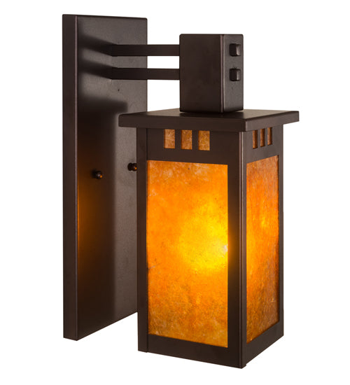 Meyda Lighting Roylance 6" Mahogany Bronze Wall Sconce With Amber Mica Shade Glass