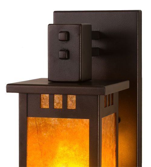 Meyda Lighting Roylance 6" Mahogany Bronze Wall Sconce With Amber Mica Shade Glass