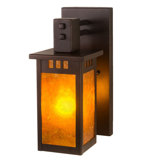Meyda Lighting Roylance 6" Mahogany Bronze Wall Sconce With Amber Mica Shade Glass