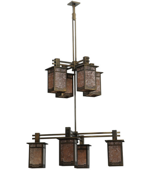 Meyda Lighting Roylance 68" 8-Light 2-Tier Antique Copper Chandelier With Silver Mica Shade Glass