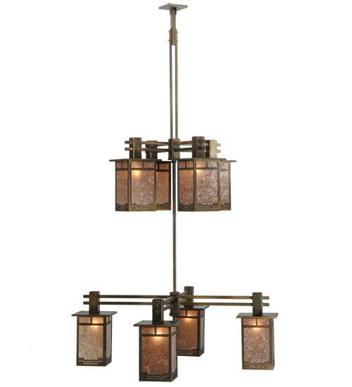 Meyda Lighting Roylance 68" 8-Light 2-Tier Antique Copper Chandelier With Silver Mica Shade Glass